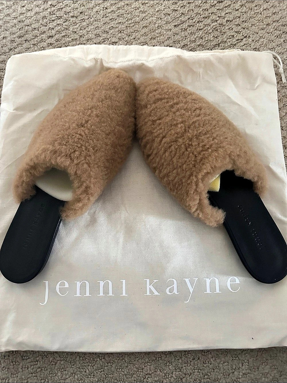 Jenni Kayne Shearling Mule Fur Slippers in Brown & Black